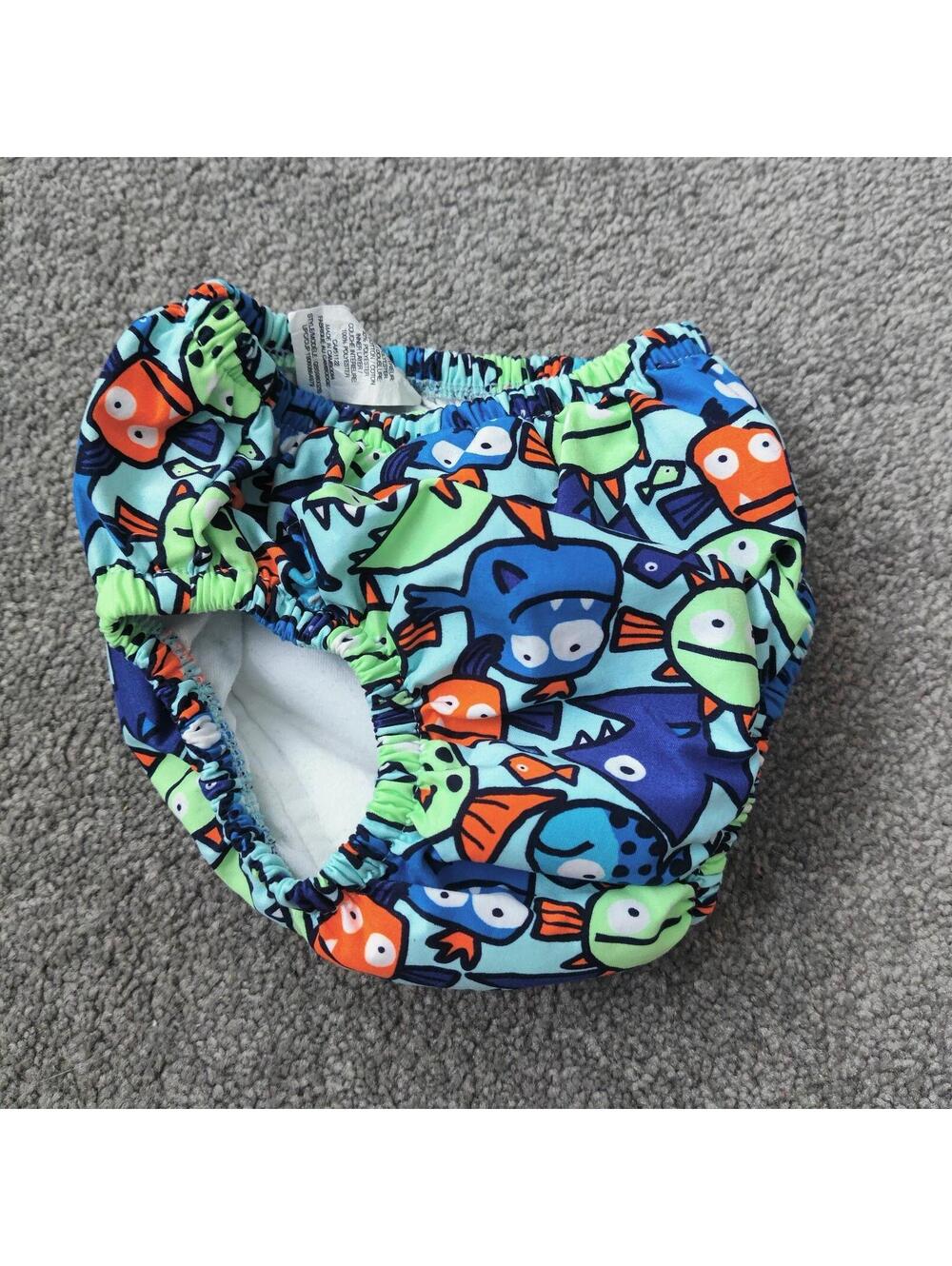Sea Me Swim Baby Reusable Swim Diaper 6-12M Fish Print Blue Green Orange